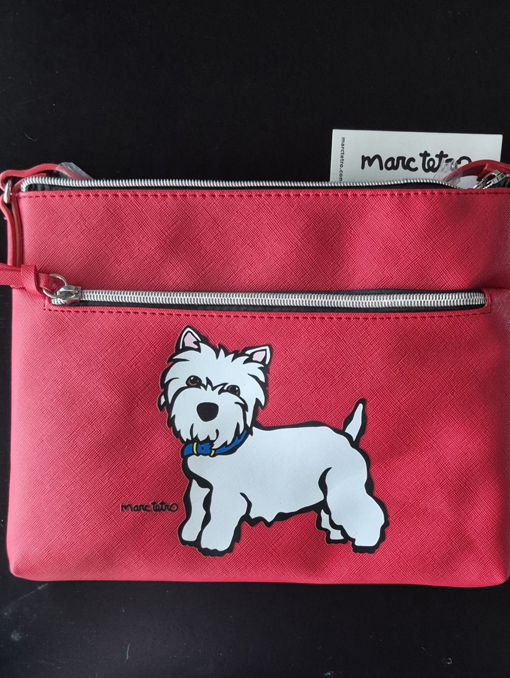 Marc Tetro Pink Crossbody Bag with Westie Dog Graphic